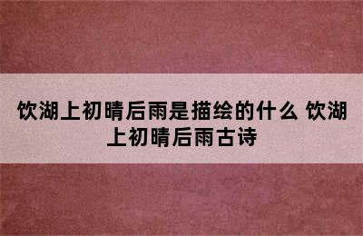 饮湖上初晴后雨是描绘的什么 饮湖上初晴后雨古诗